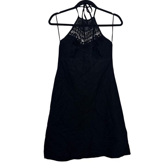 Trina Turk Black Halter Eyelet Dress Womens 8 A-Line 100% Cotton Minimalist - Picture 1 of 7